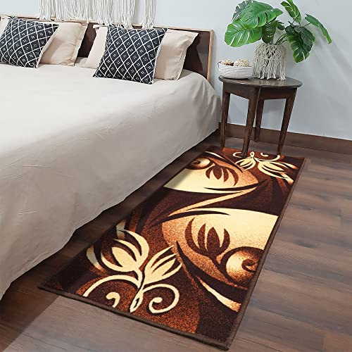 Image of THE HOME TALK Modern Polyester Area Rugs | Carpets for Living Room, Kitchen, Kid's Room, Bedroom | Microfiber Polyester Rugs | Shaggy Floor Carpet | Anti Skid Store (Brown Leave, 55x135 Cm)
