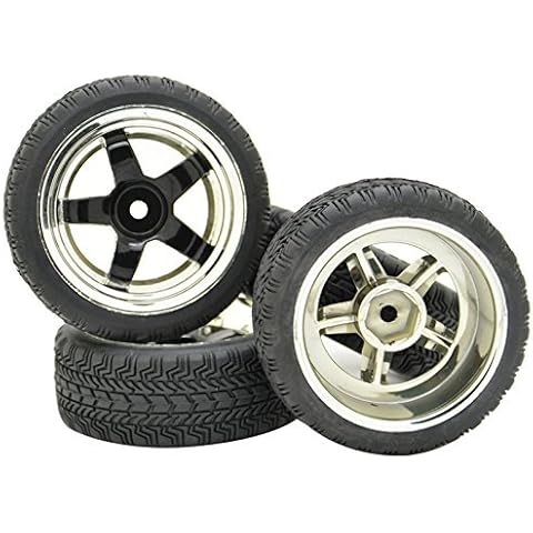 Pxyelec 4pcs Black 1/10 Scale Off Road Car RC Tyre Tires Plating Wheels 5 Spoke for HSP HPI Racing Car Cover