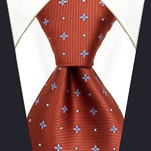 Conjunto de gravatas masculinas laranja cobre escuro com gravata padrão floral