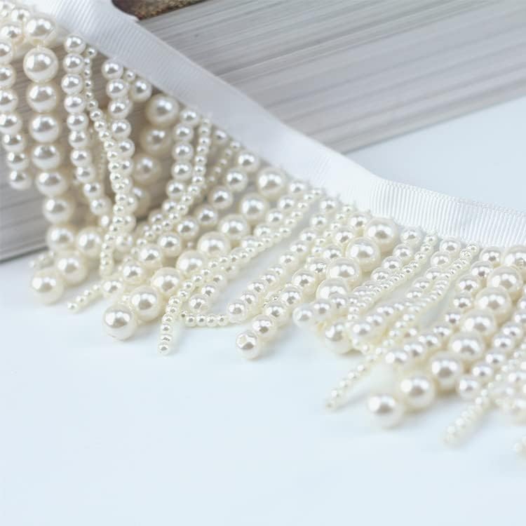 Miniatura 8 de 1 yarda blanca negra larga perla flecos abalorios encaje adorno perla colgante borlas vestido de la ropa borla flecos encaje decoración zapatos