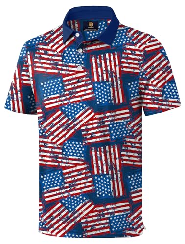 Camiseta polo patriótica para hombre de Herberton, con diseño de bandera estadounidense, ideal para el 4 de julio y golf (tallas S-3XL) miniatura 1