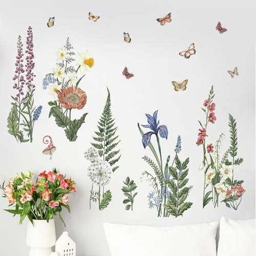 Vinilos decorativos flores y helechos primavera-verano