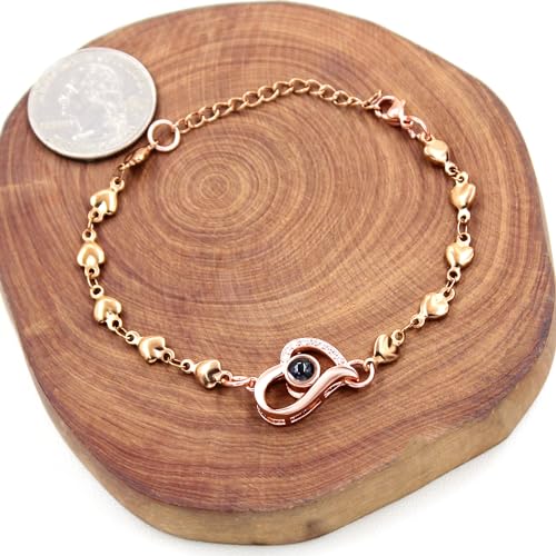 Image of Uloveido Cute Stainless Steel Heart Link Chain Bracelet | 100 Different Languages I Love You Projection Bracelets for Women Girls