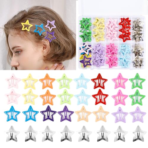 Secmity 55pcs 1.22 Star Hair Clips Cute Hair Clips for Girls Colorful Metal Snap Hair Barrettes for Women Star Hair Accessories for Daily Party