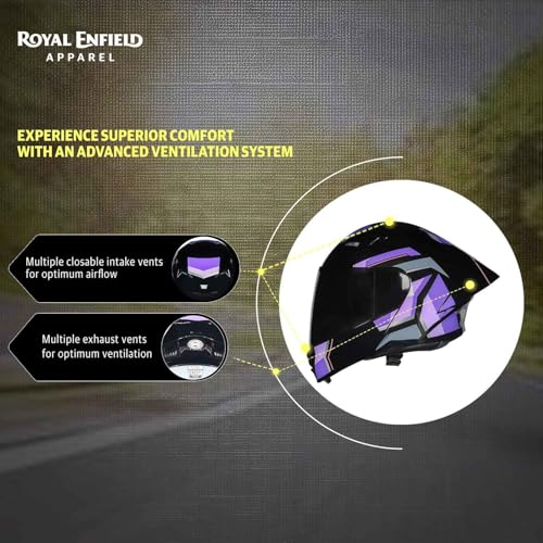 Image of Royal Enfield Stealth MOD TECHBOX Modular Helmet | Certification: ISI & DOT | Shell Construction: High Impact Grade ABS & Fiberglass Composite | Weight: 1200 + /-50 | Purple M