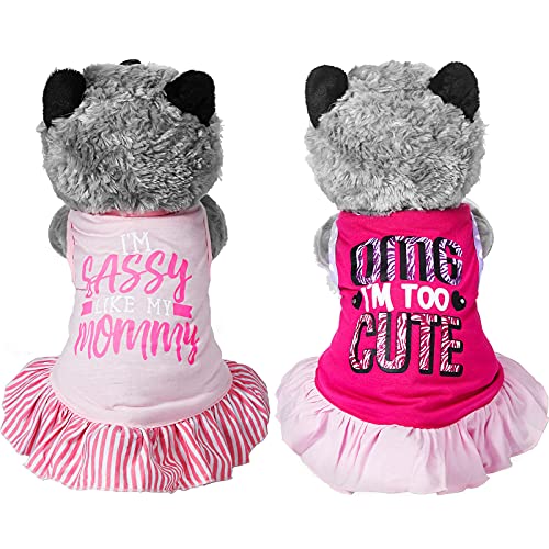 2 Pieces Pet Dress Shirt Dog Skirts Cute Pet Summer Apparel Clothes Puppy Skirt Dress for Small Dogs Girl Cats (Rose Red…