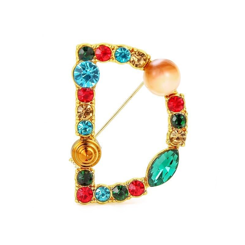 Image of Initial Brooch Pins A-Z 26 Letters Brooches For Women Colorful Enamel Alphabet Pin Pearl Crystal Lapel Pin