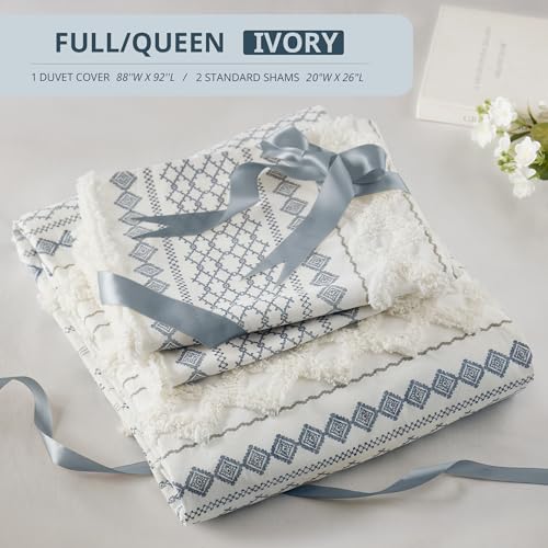 Image of INK+IVY 100% Cotton Duvet Mid Century Modern Design, All Season Comforter Cover Bedding Set, Matching Shams, Full /Queen, Imani Chenille Navy