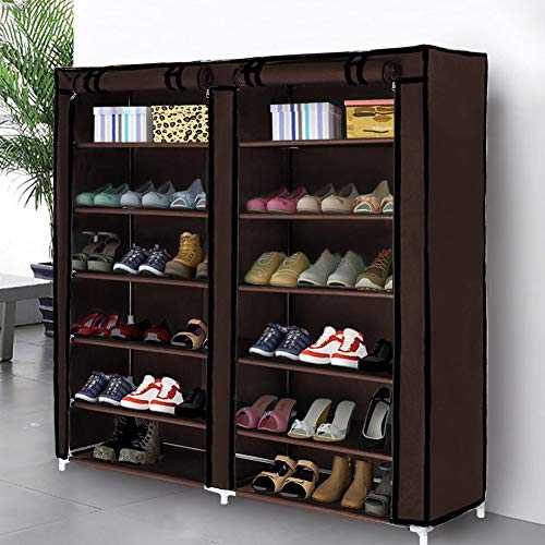 Blissun Shoe Rack Shoe Storage Organizer Cabinet Tower with Non-Woven Fabric Cover (Brown)