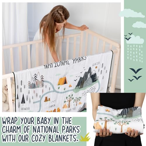 Image of SmoothNovelty National Parks Muslin Blanket 47 x 47 Inch Warm Soft Cotton Muslin Swaddle Blanket Nursery Swaddling Wrap Quilt for Bedding Gift, Cold Weather, Adventure Hiking Camping Lovers