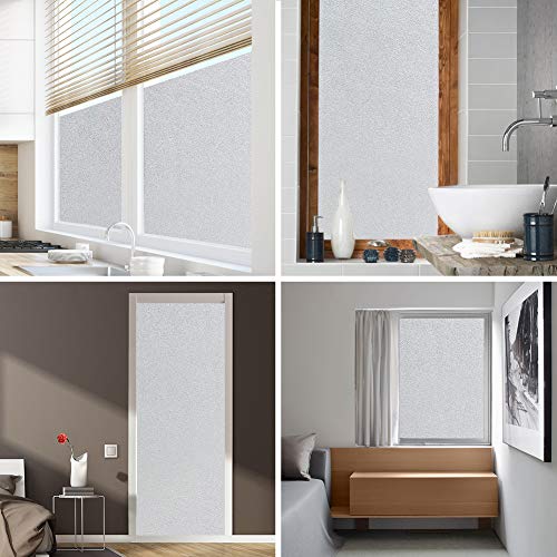 WPCTEV Window Privacy Film Frosted Glass Static Cling UV Sun Blocking Heat Control Window Tint Day and Night Insulation Home Bathroom Door Decorative Frosting Cover, 35.4 Inch x 16 Feet, Pure
