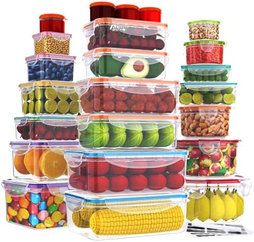 RockBerry 66 Pcs Large Food Storage Containers with Lids Airtight-Total 19075ML Stackable Kitchen Bowls Set(31 Containers,31 Lids) 2500ML to Small Box-BPA Free Leak proof Plastic Boxes-Microwave safe