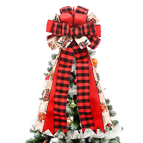 Noeud de sapin de Noël en toile de jute rouge et noir - Grand nœud cadeau pour couronne de sapin de Noël, rampe de porte, ferme, décorations de fête Cover