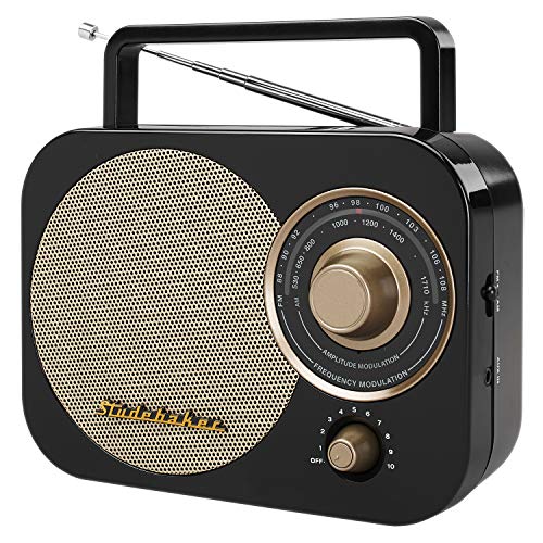 Studebaker SB2000BG Retro Classic Portable AM/FM Radio with Aux Input (Black & Gold)