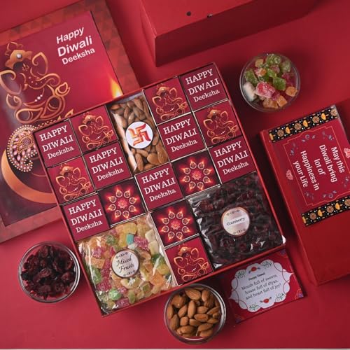 Image of Expelite Dry Fruit Gift Pack Diwali Box | 25 Piece Box, 30g Almonds, 50g Cranberry, 50g Mix Fruit and 15 Pcs Chocolate |Diwali Gifts for Family and Friends