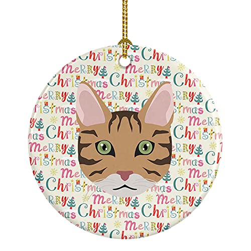 Caroline's Treasures California Spangled Cat Christmas Ceramic Ornament Christmas Tree Hanging Decorations for Home Christmas Holiday, Party, Gift, 3 in, Multicolor