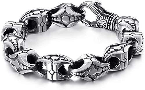 Kalen Silver Bead Stainless Steel Link Chain Men Bracelet Vintage Charm Jewelry with Easy Clasp (8.46)
