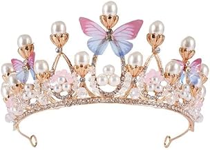 DARKNESS Crystal Tiara Crown Pearl Princess Costume Crown Headband Flower Pageant Handmade Hair Accessories Cosplay,Birthday,Celebration for Girl Women