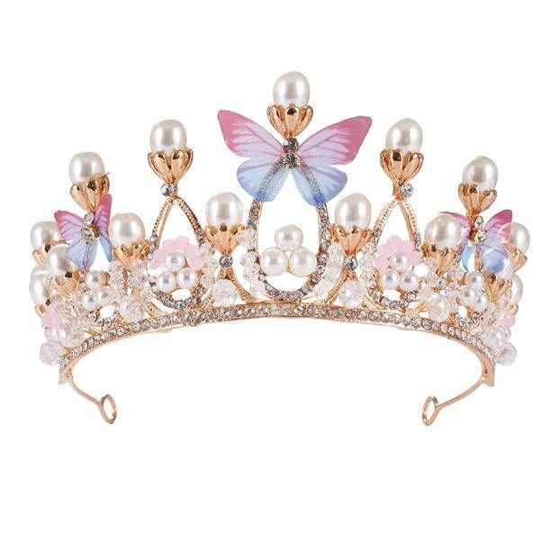 DARKNESS Crystal Tiara Crown Pearl Princess Costume Crown Headband Flower Pageant Handmade Hair Accessories Cosplay,Birthday,Celebration for Girl Women