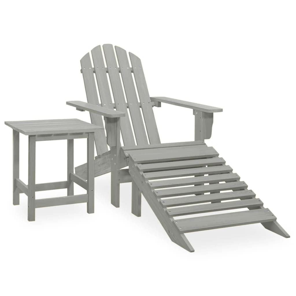 vidaXL Sapin Chaise de Jardin Adirondack avec Pouf et Table Fauteuil de Patio Chaise de Terrasse Meuble d'Extérieur Siège de Jardin Gris