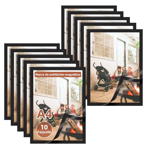 Mcbazel 10 Piezas Marcos Magnéticos A4, Marco de Fotos Autoadhesivo, Marco Magnético de Papel A4 para Licencias, Letreros, Documentos, Fotos, Paredes, Ventanas