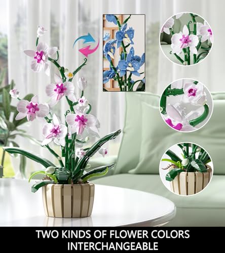 Image of Icons Orchid Flowers Building Set, Exquisite Orchid Bonsai for Adult- Compatible with Lego Flowers, Ideal for Mothers and Valentine's Day Display (1192pcs)