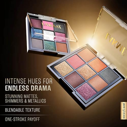 Image of LAKME 9 in 1 Eyeshadow Palette, Shimmer & Smoke, 11.7g, for Glamorous Eye Makeup, with Blendable & Buildable Formula, Matte Shimmer and Metallic Finish, for Women