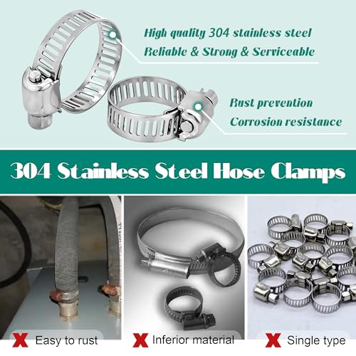 Image of Dianrui 222 PCS Hose Clamp Assortment 1 /4 inch-2-3 / /4 inch(6-70mm) 304 Stainless Steel Hose Clamp Kit, Worm Gear Hose Clamps Heavy Duty for Plumbing /Tube /Automotive /Marine with Screwdrivers-10 Size