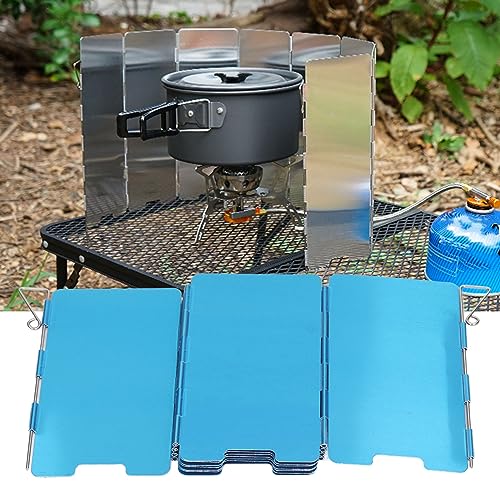 VBESTLIFE Herd Windschutzscheibe, Faltbarer Campingkocher Windschutzscheibe 9 Platten Aluminium Outdoor Campingkocher Windschutzscheibe für Camping Picknick Rucksackreisen