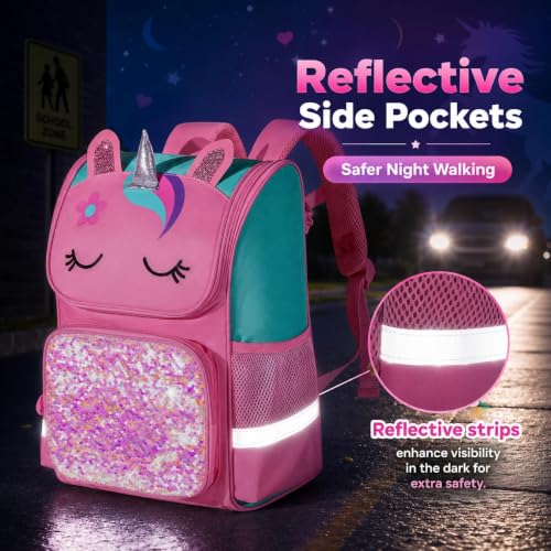 Image of KLFVB 3PCS Backpack for Girls and Boys, 15 inch Unicorn Dinosaur Bookbag with Lunch Box, Kids Preschool School bag