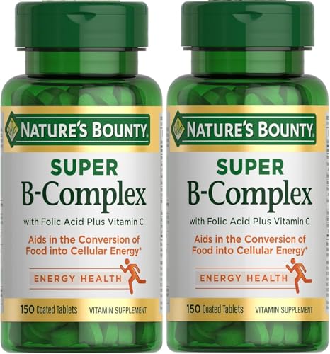 Natures Bounty Super B Complex with Vitamin C & Folic Acid Immune & Energy Support 150 Tablets - Pack of 2
