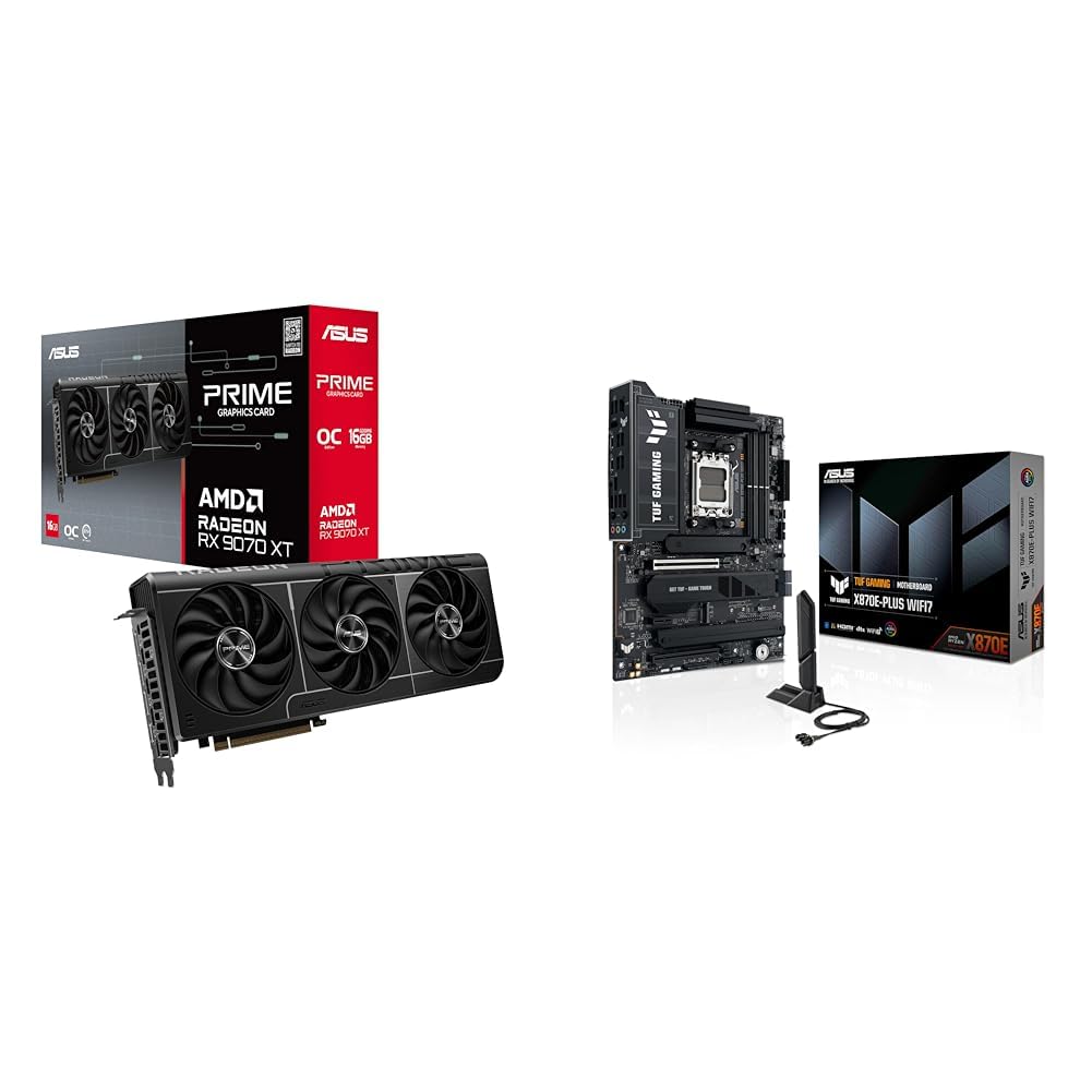 Bundle of ASUS Prime Radeon RX 9070 XT OC Edition Graphics Card TUF Gaming X870E-PLUS WIFI7 AMD ATX