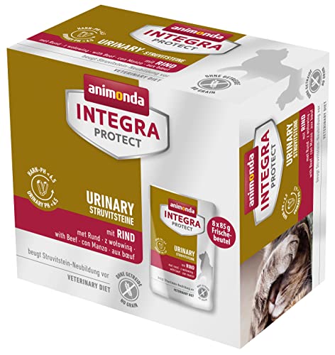Animonda Integra Protect Adult Urinary Struvitstein, animonda cibo umido per gatti, di alta qualità, senza cereali, cibo dietetico per gatti con pietre urinarie, con manzo, 8 x 85 g