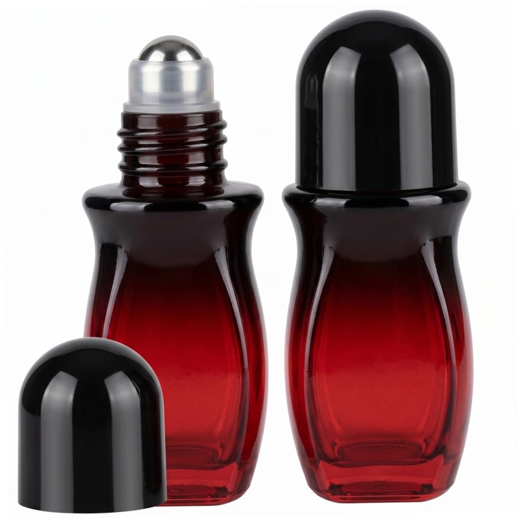 Bemonew 2pcs Oil Roller Bottles, Empty Roller Bottles With Massage & Leak-proof Cap, Gradient Glass Rollerball Bottle With Black Cap, 50ml