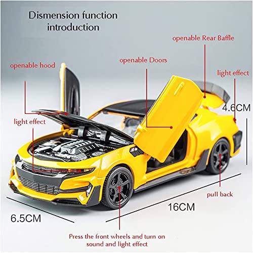 Image of DEUSON ECOM 1:32 Camro Toy Car for Kids Diecast Metal Cars Model Car for Kids Sound Light Pull Back Openable Door, Yellow