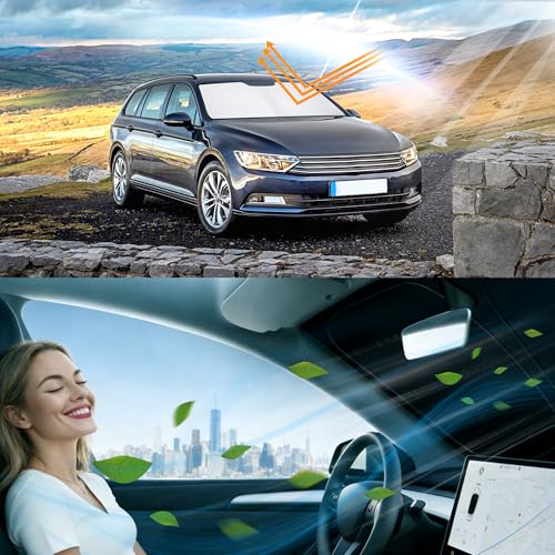 Image of Windshield Sun Shade for 2012 2013 2014-2022 VW Passat for Volkswagen | Foldable, Full covered for windshield, Block UV Rays, Heat Reduction, Easy to install, Keeps Car Cooler