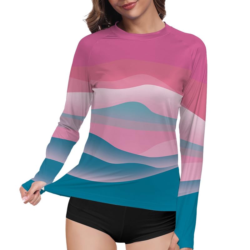Women Rash Guard Long Sleeve UPF 50+ UV Protection Quick Dry Water and Cooling Sun Swim Shirts QYY24025