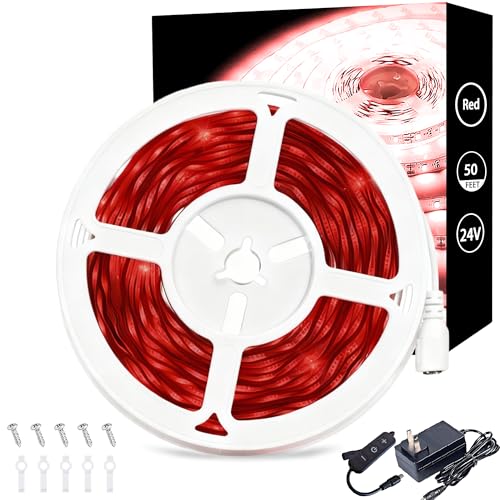 Aalnfe Red 50 Feet Led Lights Strip Indoor Rope Lights Easy DIY Cuttable Strip Lights for Wine Cabinet Bar Room Bathroom Living Room Kitchen Ceiling Wall Vanity Mirror Decor