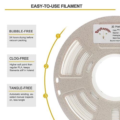 Image of RepRapper White PLA 3D Printer Filament 1.75mm (± 0.03mm) 2.2lb (1kg), Fit Most FDM Printer & 3D Pen