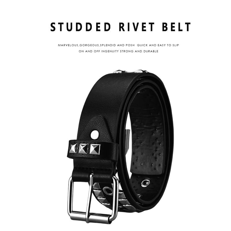 Image of Studded Belt, Metal Punk Rock Rivet Belt with Bright Pyramid Studded for Women Men