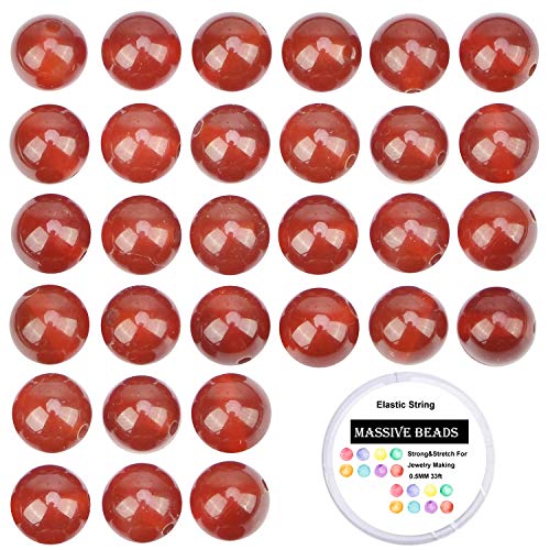 Image of 100PCS 8mm Red Agate Natural Colour Gemstone Loose Beads Round Carnelian Crystal Energy Stone Healing Power for Jewelry Making (Carnelian, 8MM)
