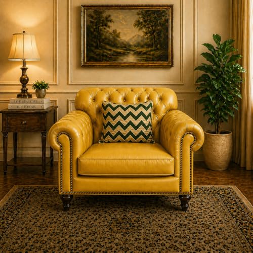 Image of Luxury Sofa Set Luxury Chesterfield Sofa in for Home Living Room & Office (Highback 1 Seater Yellow)