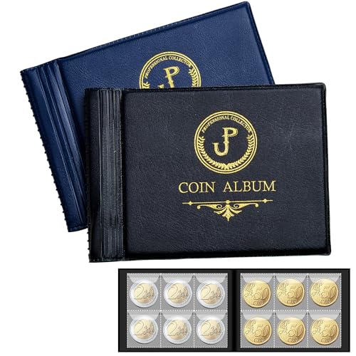 Album de collection de pièces de monnaie 120 pochettes – 2 Albums de 35 x 35 mm chacune - Pour collection et rangement - Noir et Bleu CS42MX1