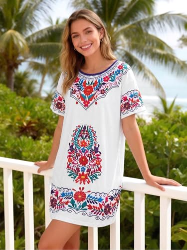 Image of MOUSYA Women Tie Dye Dress Short Sleeve T Shirt Dress Summer Casual Loose Mini Dress with Pockets