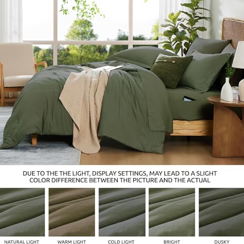 Image of King Size Comforter Set- 7 Pieces Prewashed Bed in a Bag King Bedding Sets | Soft All Season Comforter with Sheets, Pillow Shams & Pillowcases,Olive Green