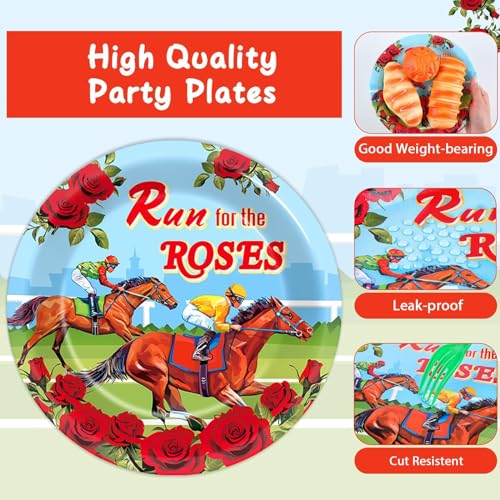 Image of Qyeahkj 100 Pcs Kentucky Party Supplies Derby Day Tableware Set Run for The Roses Party Plates Napkins Forks Disposable Horse Racing Decorations for Equestrian Enthusiasts Race Day Serves 25