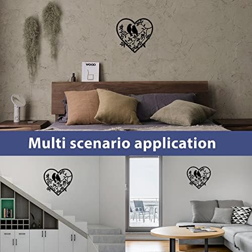 Hanging Metal Wall Art Tree Of Life Wall Decor Bird on Tree 3D Metal Bird Sculpture Birds on Branch Artwork Silhouette Round/Heart Shaped for Bedroom Office Corridor Patio Fence (Φ30 cm/11.8inch)