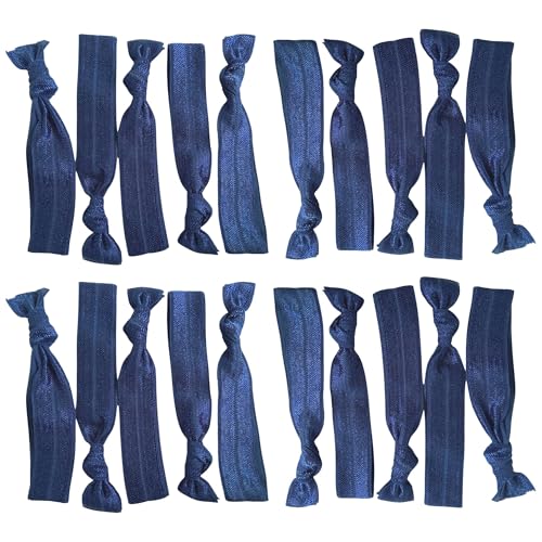 Kenz Laurenz Hair Ties 20 Elastics Ponytail Holder Set No Crease Ribbon Bands (Navy)
