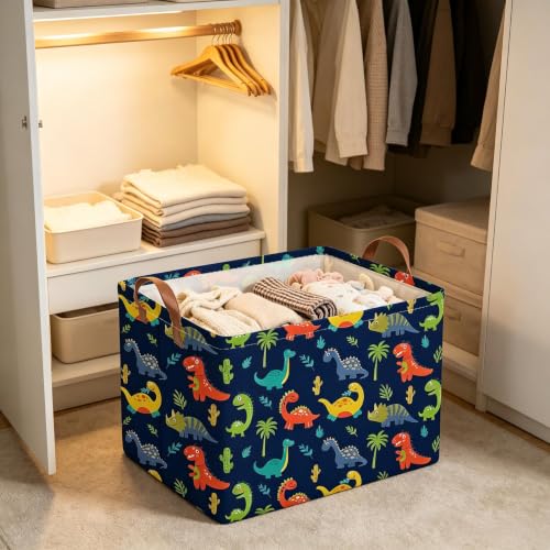 Image of FXOLCSHE Halloween Dinosaur Basket for Kids,Nursery Hamper,Waterproof folding laundry basket,Dinosaur Gift Baskets Empty,Baby Laundry Hamper,Dinosaurs Room decor(Blue Dinosaurs)