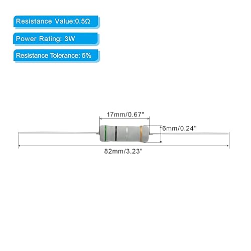 Miniatura 2 de PATIKIL Resistencia de película de carbono de 3 vatios y 0.5 ohmios, 30 resistencias de tolerancia al 5 %, anillo de color de plomo axial para